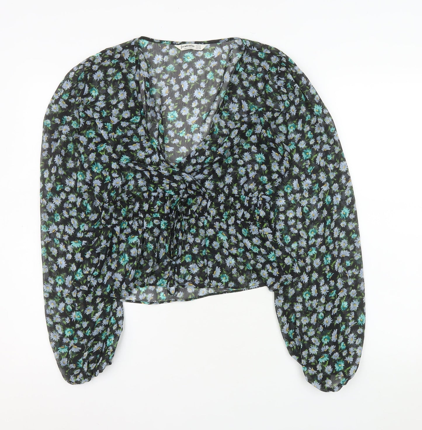 Stradivarius Women's Black Floral Chiffon Blouse Size 12