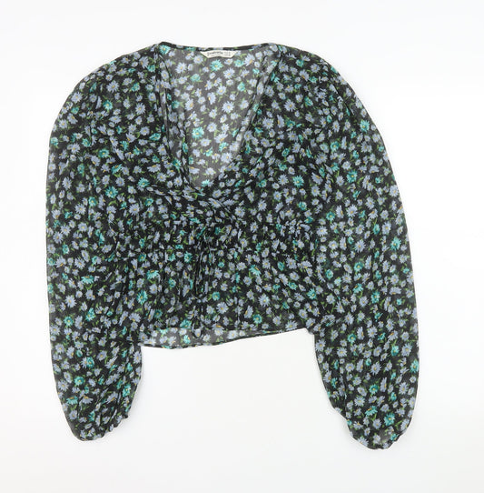 Stradivarius Women's Black Floral Chiffon Blouse Size 12