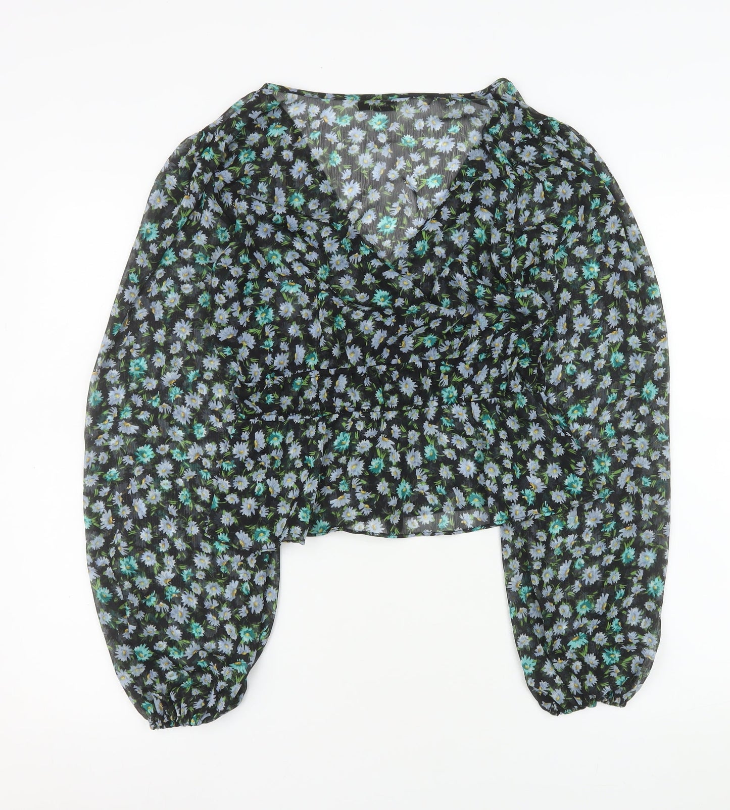 Stradivarius Women's Black Floral Chiffon Blouse Size 12