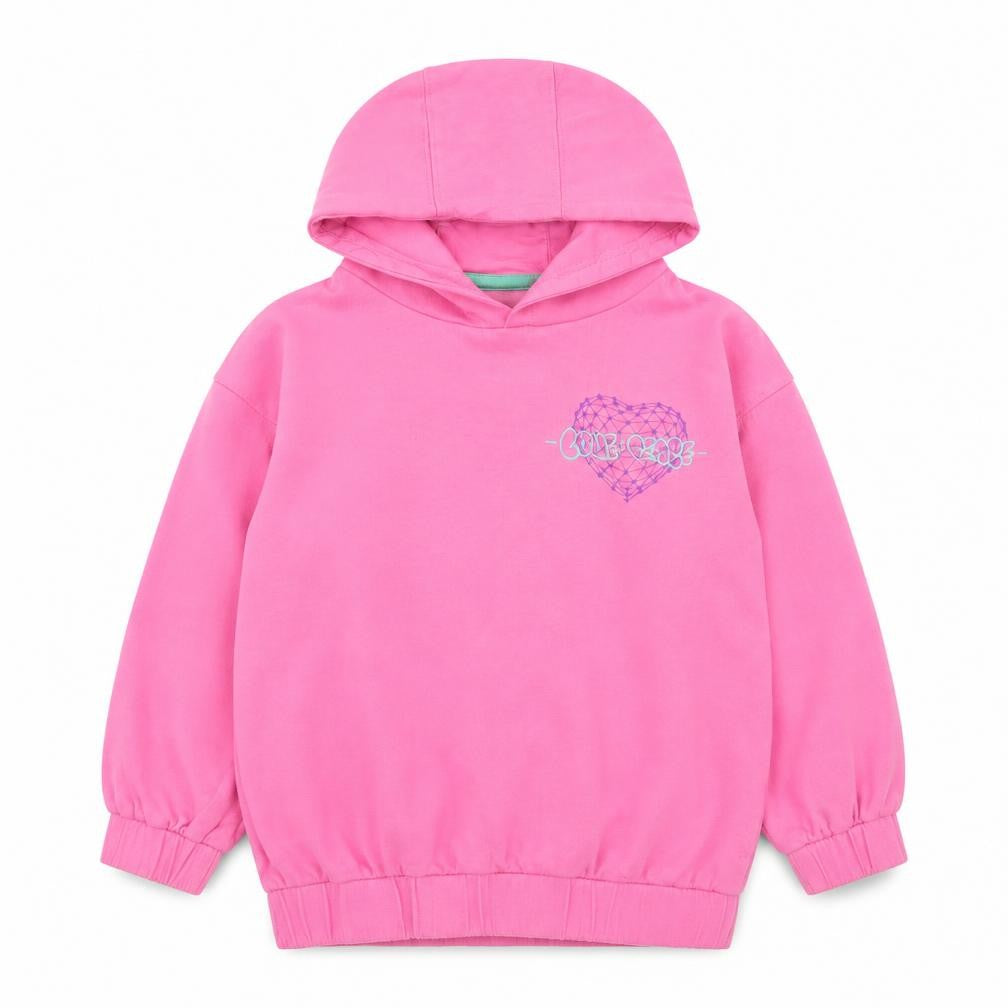 Front view of Dunnes girls’ pink pullover hoodie 4-5 years graphic print cotton blend