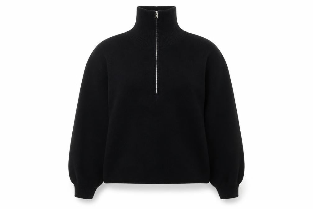 Stradivarius Women's Black XS 1/2 Zip High Neck Pullover Sweatshirt