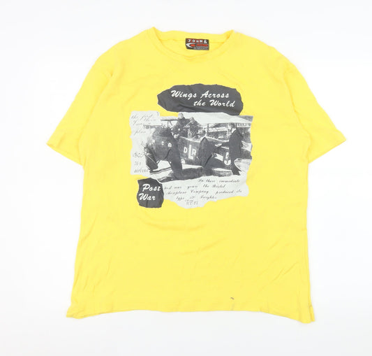 John & Rose Men’s Yellow Graphic Post War T-Shirt L Short Sleeve Cotton