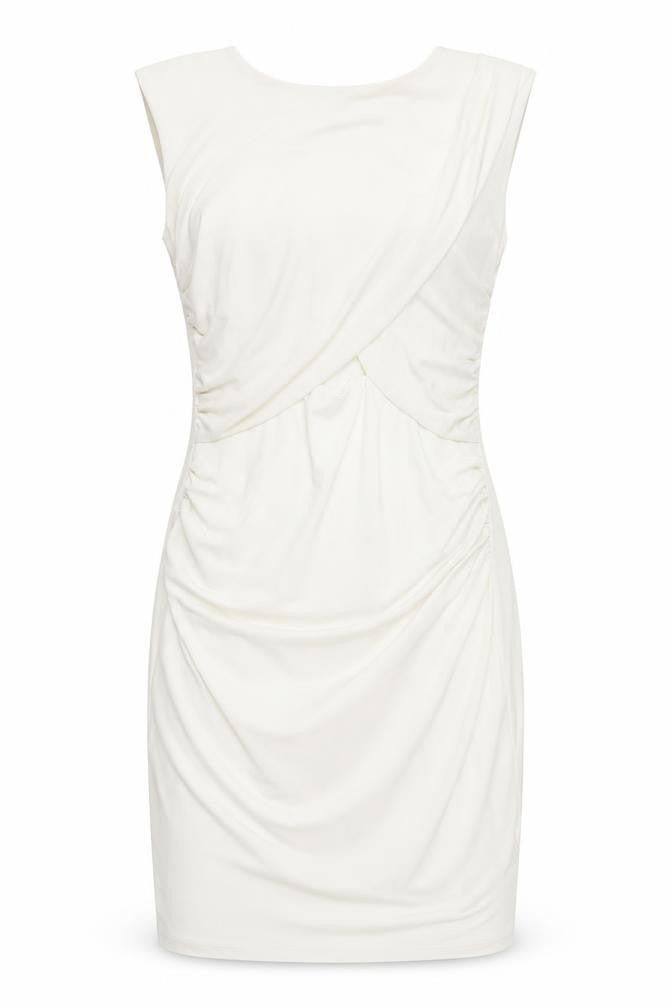 River Island Women Ivory Bodycon Dress Size 10 Sleeveless Ruched Stretch
