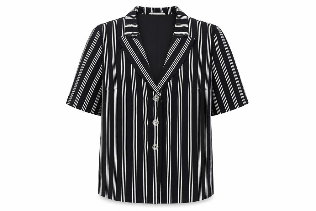 Gerry Weber Women’s Black Striped Short Sleeve Viscose Shirt Blazer Size 38