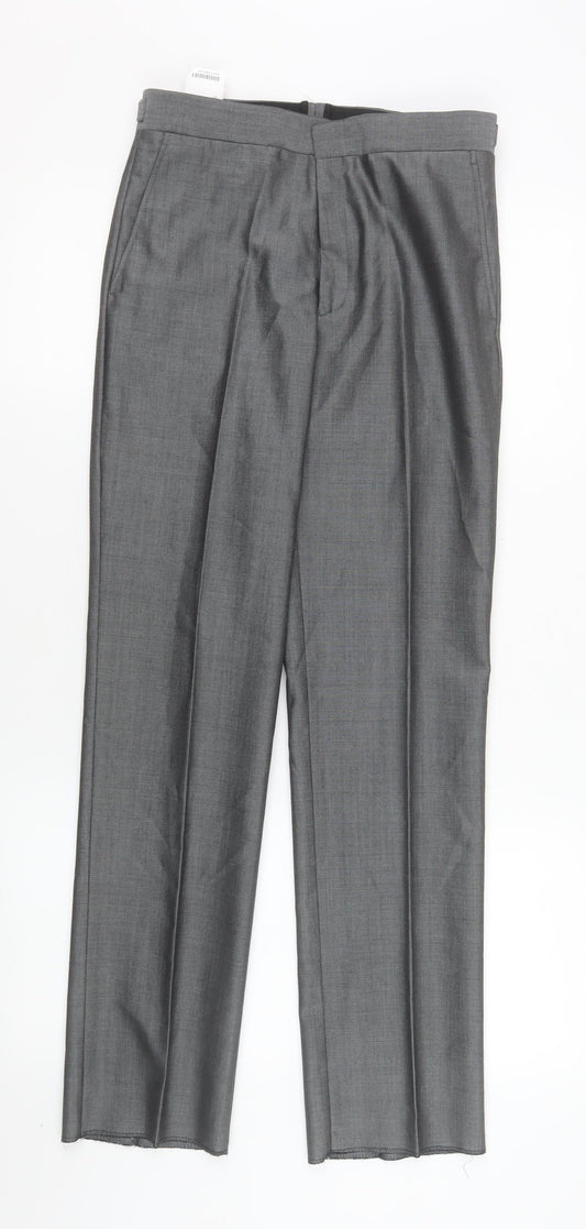 Torre Boys Grey Formal Wool Blend Dress Trousers 28R Belted Smart Pants