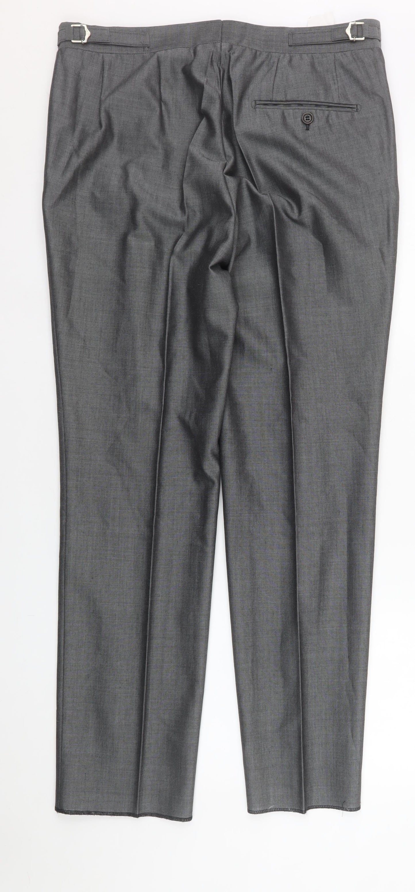 Torre Men's Grey Formal Dress Trousers 32S Classic Fit Wool Blend