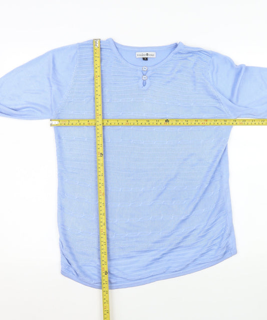 Voulez Vous Women Light Blue Henley Jumper Size S Long Sleeve Knit