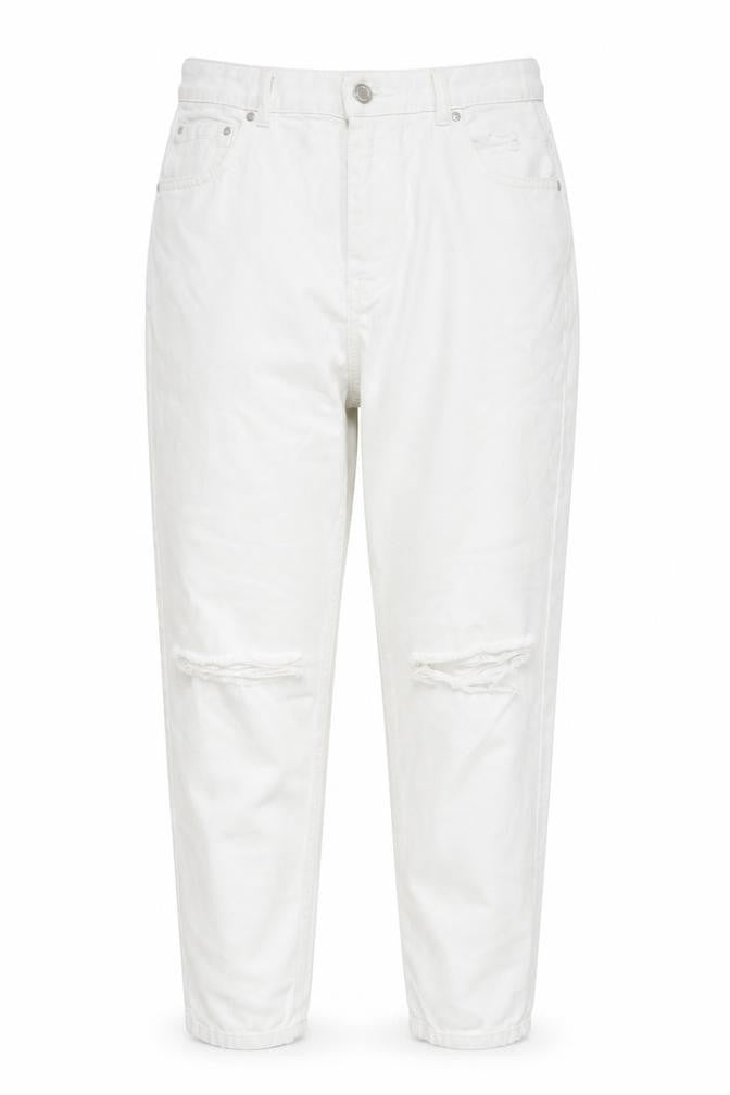 Pull & Bear Women White Mom Jeans Size 14 Distressed Denim High Rise