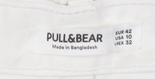 Pull & Bear Women White Mom Jeans Size 14 Distressed Denim High Rise
