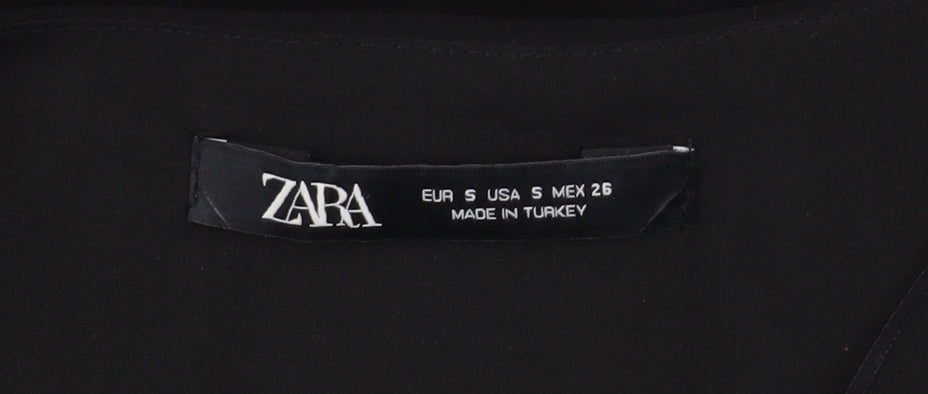 Zara Women Black Short Sleeve V-Neck Shift Dress Size S