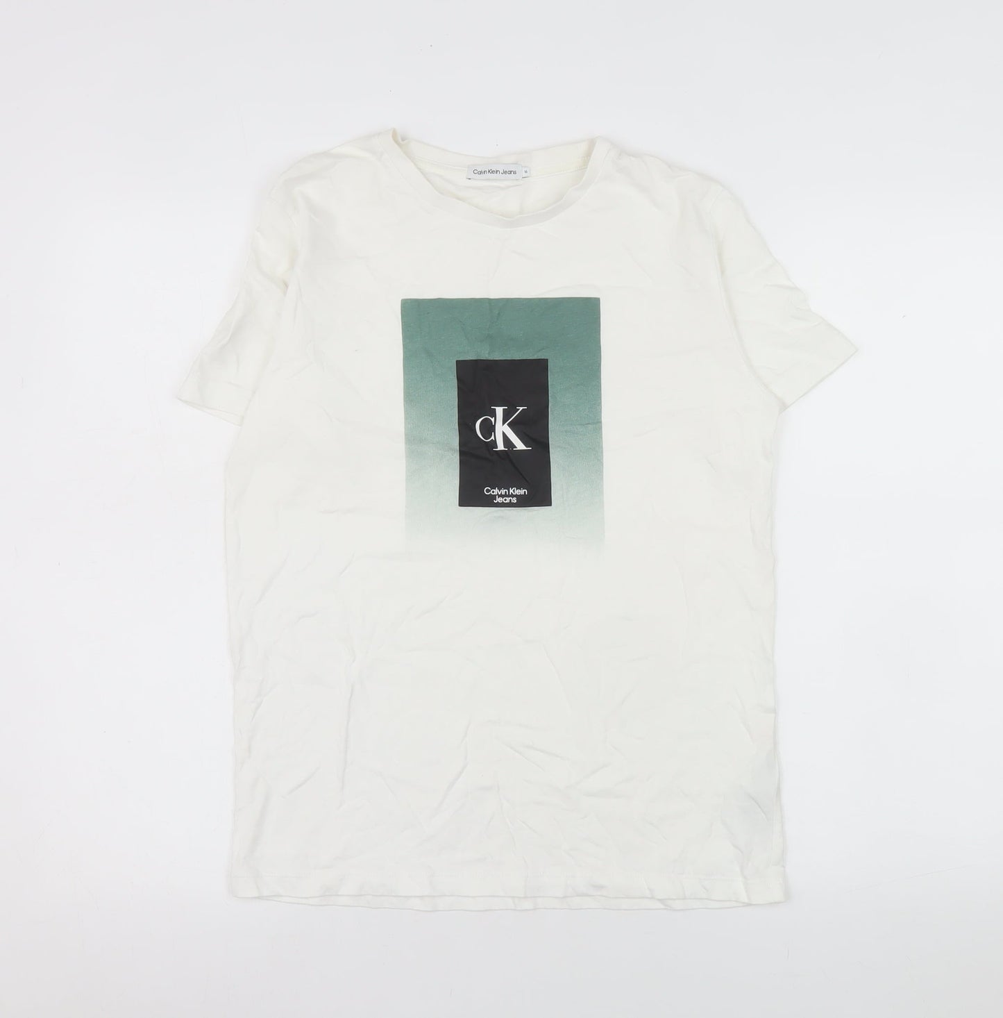 Calvin Klein Jeans Womens White Size 16 Basic Cotton Logo T-Shirt
