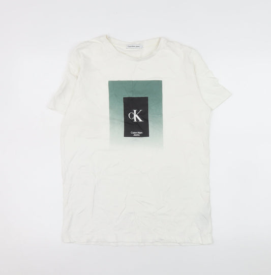 Calvin Klein Jeans Womens White Size 16 Basic Cotton Logo T-Shirt