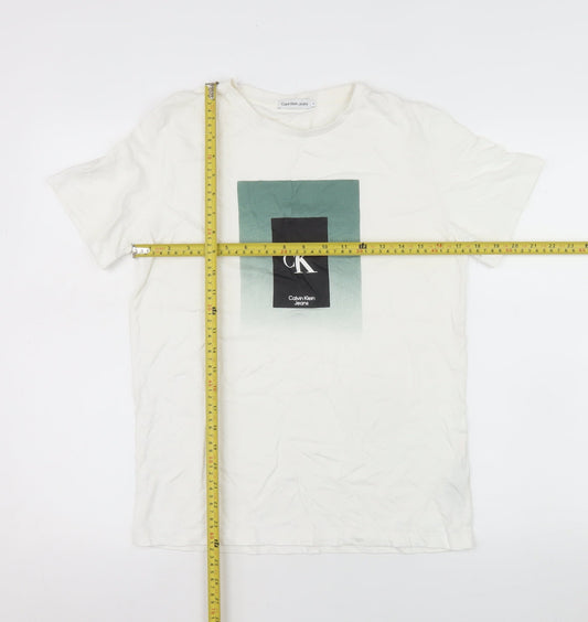 Calvin Klein Jeans Womens White Size 16 Basic Cotton Logo T-Shirt