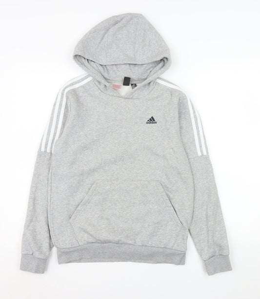Adidas Girls Grey 13-14 Years Pullover Hoodie Fleece Sweatshirt