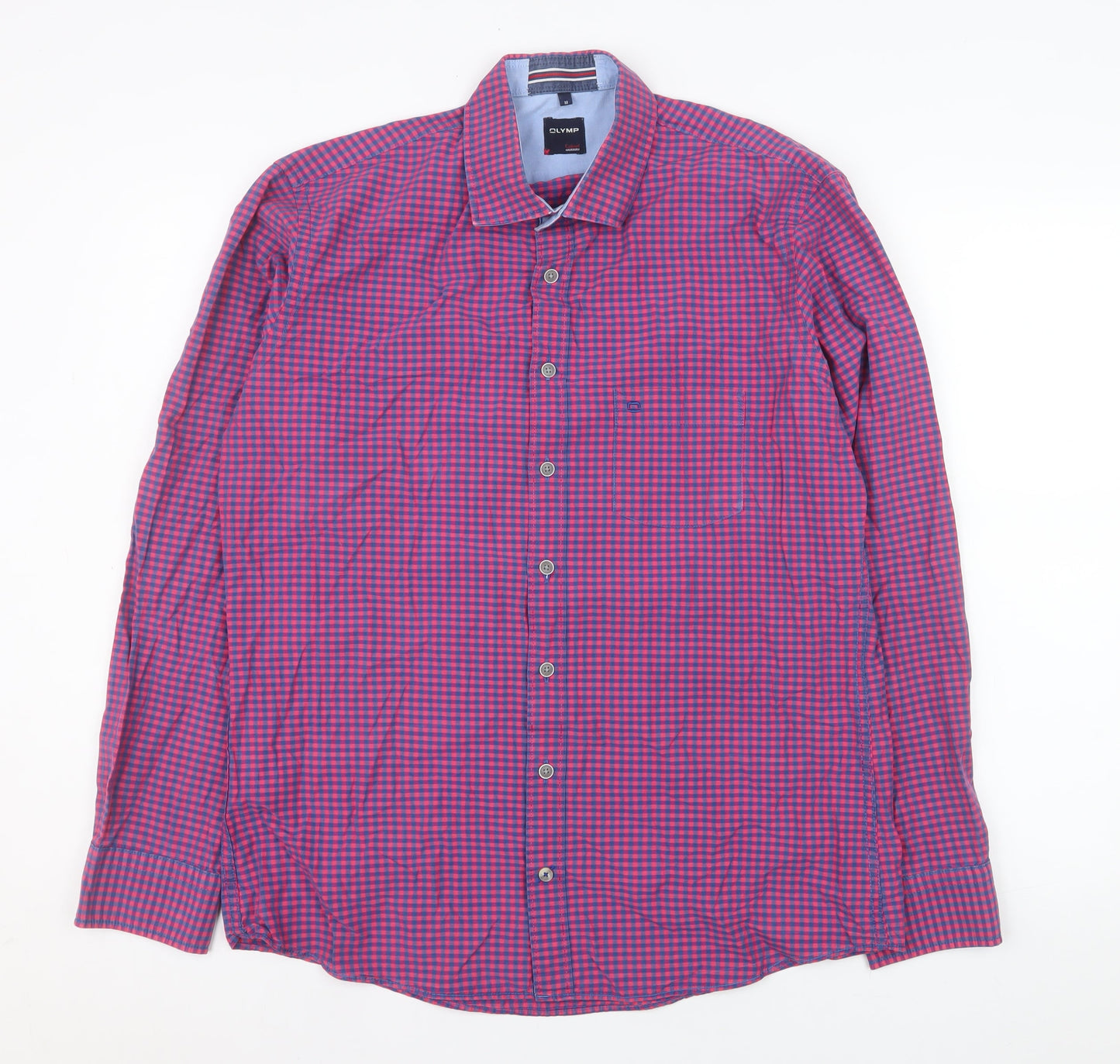 OLYMP Men Red Check Long Sleeve Cotton Button-Up Shirt M
