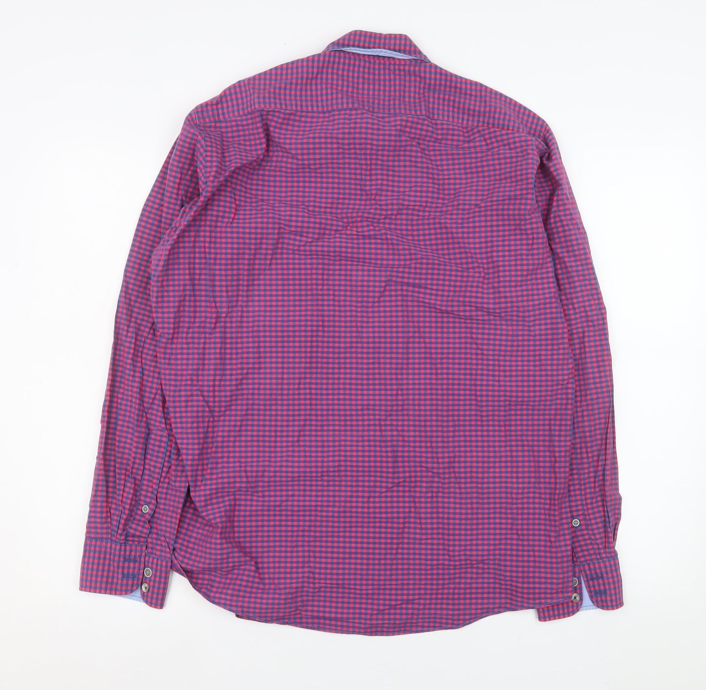 OLYMP Men Red Check Long Sleeve Cotton Button-Up Shirt M