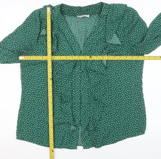 Gallery Women’s Green Polka Dot Ruffle V-Neck Blouse Size 14