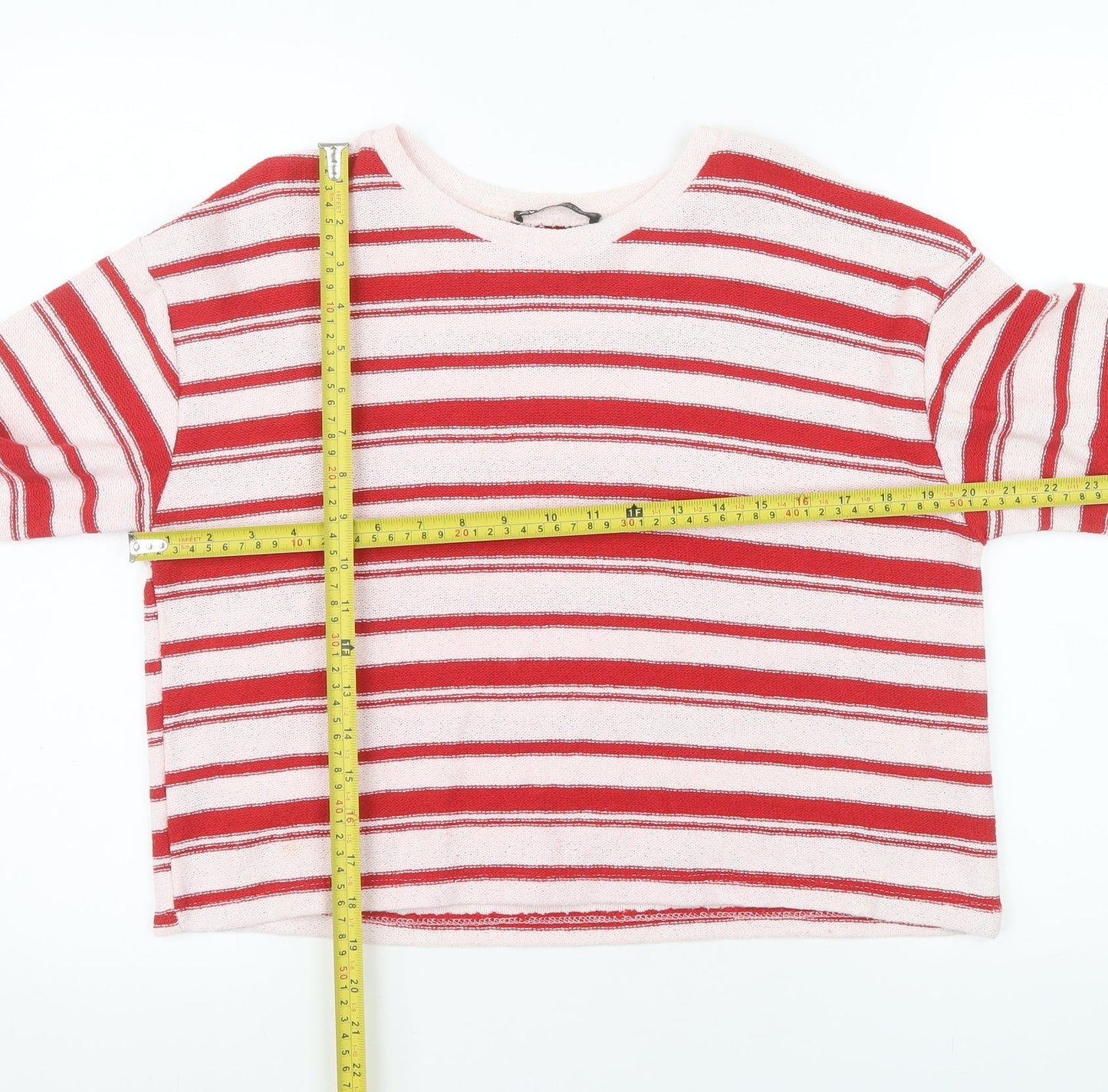 ZARA Women Red Striped Knit Long Sleeve Pullover Jumper Size M