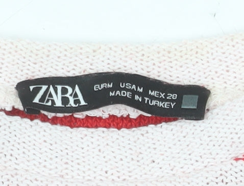ZARA Women Red Striped Knit Long Sleeve Pullover Jumper Size M
