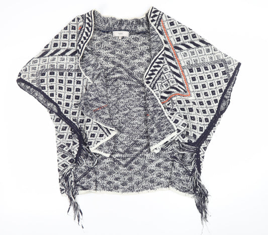Next Women Blue Geometric Fringe Cape Medium Cotton Blend