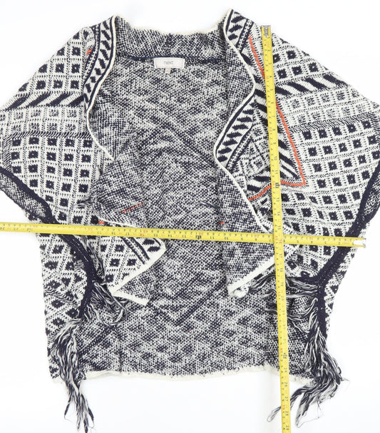 Next Women Blue Geometric Fringe Cape Medium Cotton Blend