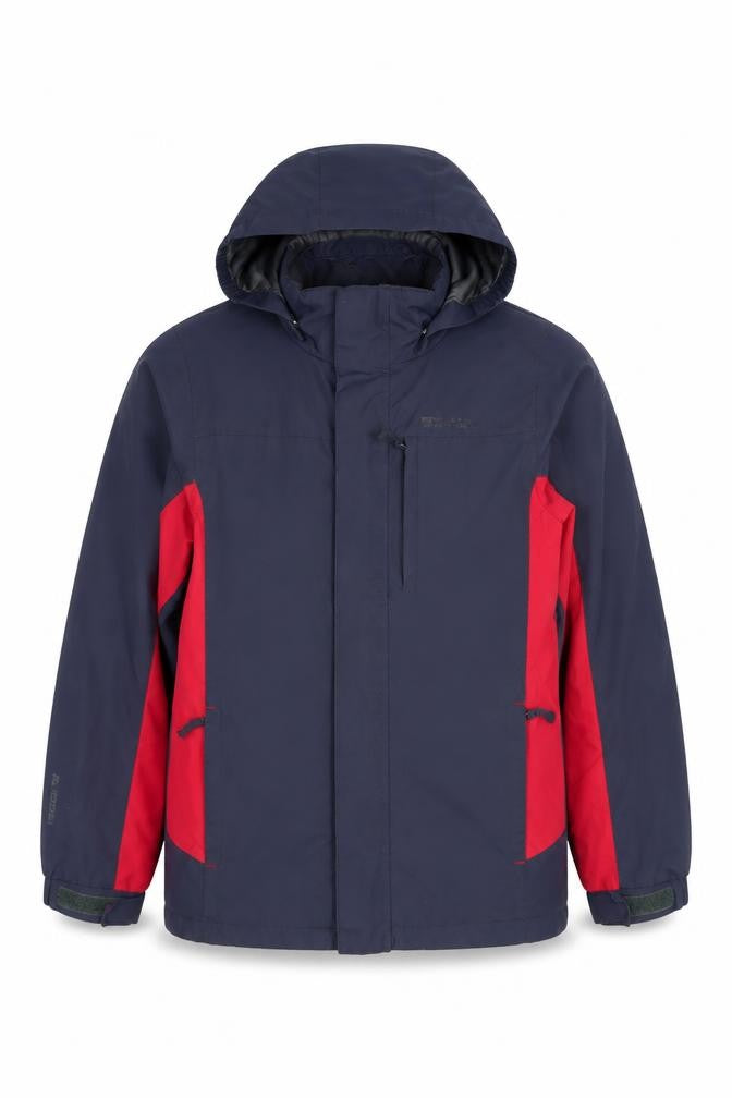 Front view of Mountain Warehouse boys’ blue 9-10 years 3-in-1 waterproof hooded jacket