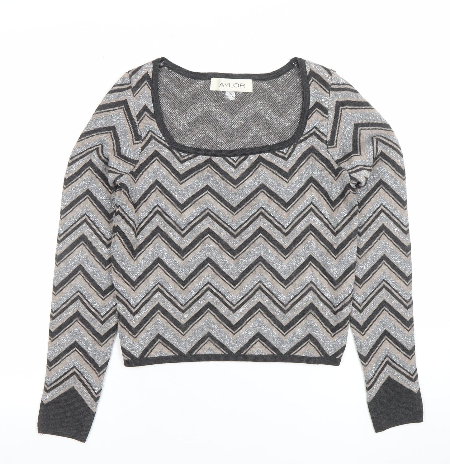Taylor Women's Grey Square Neck Long Sleeve Knit Jumper Size M