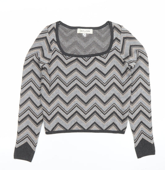 Taylor Women's Grey Square Neck Long Sleeve Knit Jumper Size M