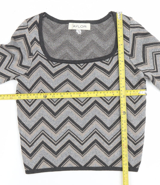 Taylor Women's Grey Square Neck Long Sleeve Knit Jumper Size M