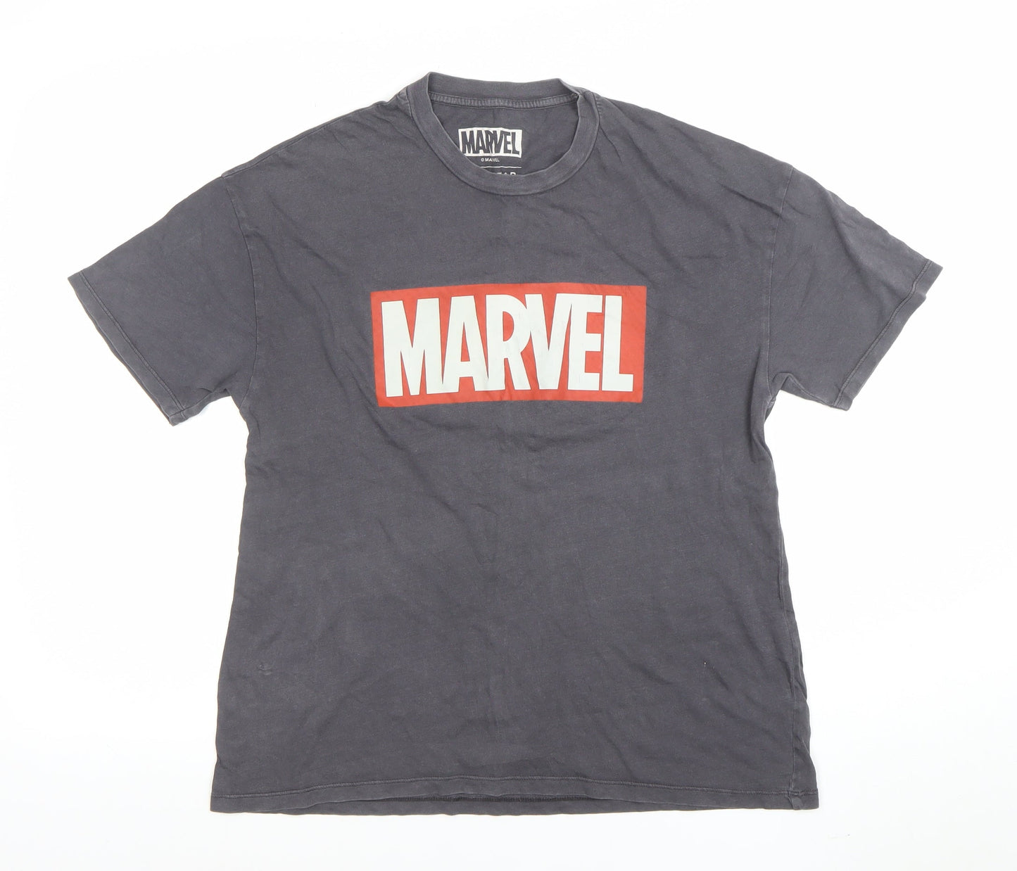 Pull&Bear Marvel Grey Cotton Women's T-Shirt Size S Casual