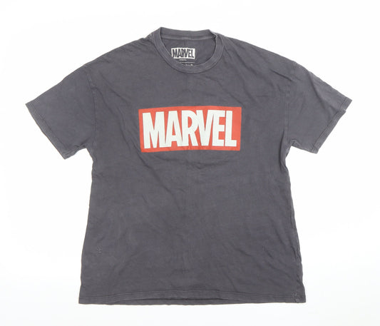 Pull&Bear Marvel Grey Cotton Women's T-Shirt Size S Casual