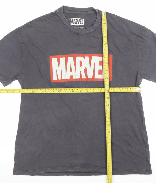 Pull&Bear Marvel Grey Cotton Women's T-Shirt Size S Casual