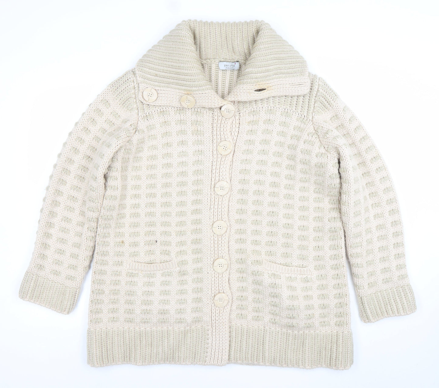 Marks and Spencer Women’s Beige Chunky Knit Collared Cardigan UK 18