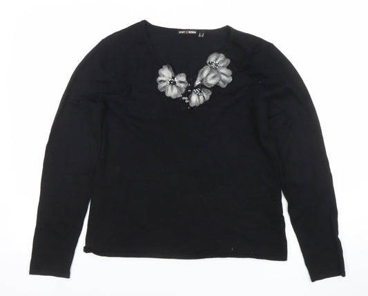 Punt Roma Womens Black Long Sleeve Embellished Knit Top M