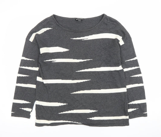 Marble Womens Grey Striped Cotton Long Sleeve T-Shirt Size 14