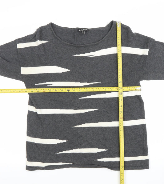 Marble Womens Grey Striped Cotton Long Sleeve T-Shirt Size 14