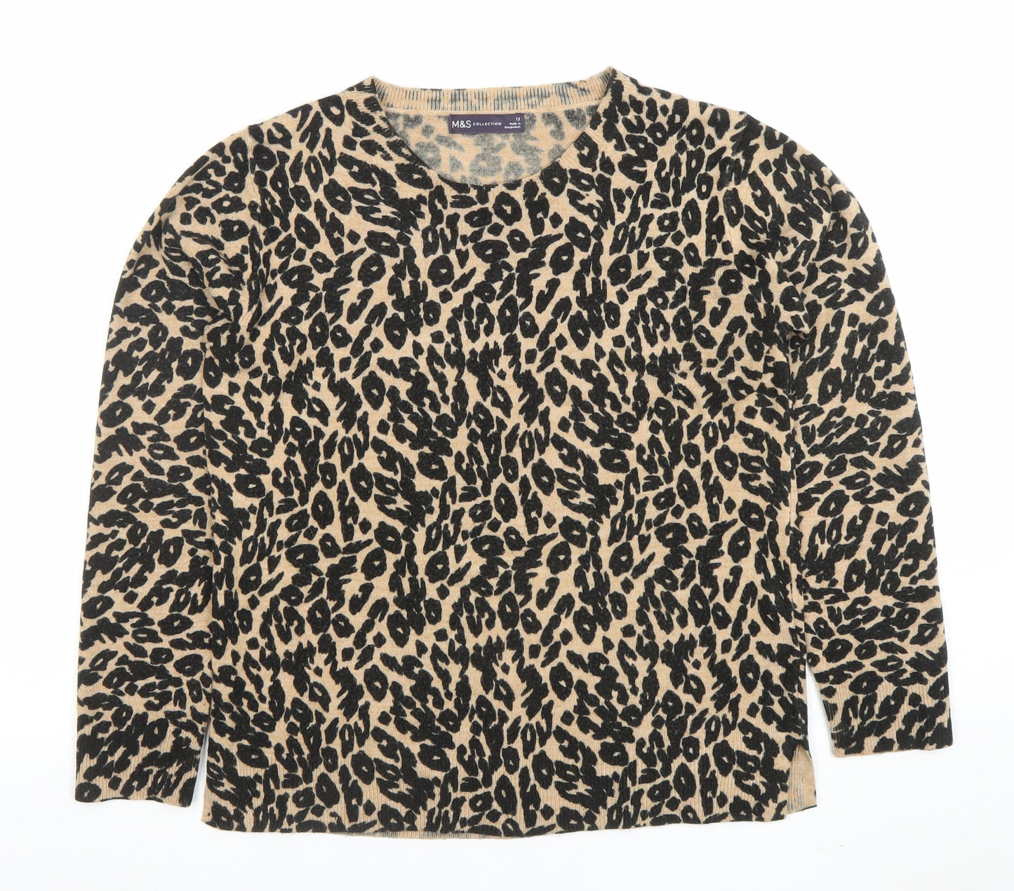 Marks and Spencer Unisex Beige Leopard Print Wool Jumper L
