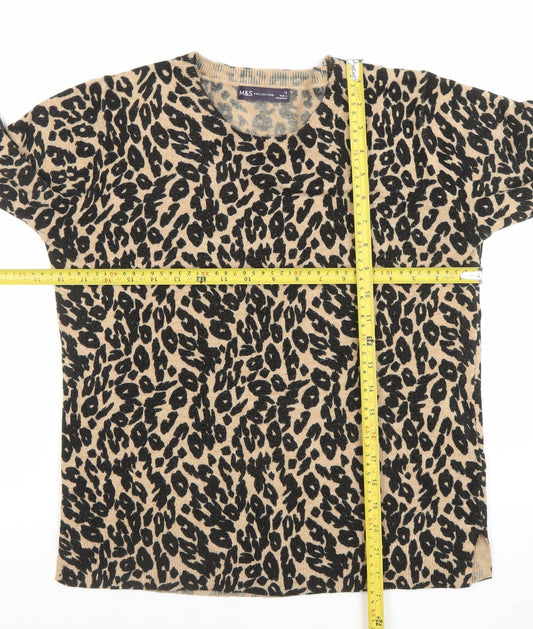 Marks and Spencer Unisex Beige Leopard Print Wool Jumper L