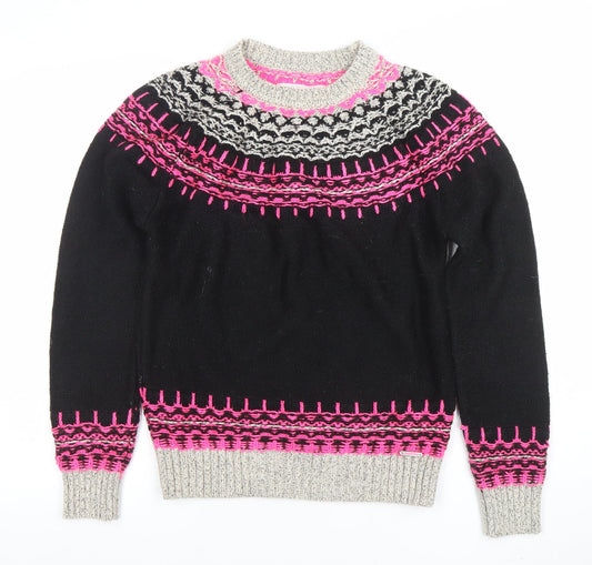 Superdry Men's Black Fair Isle Knit Jumper M Crew Neck Wool Blend