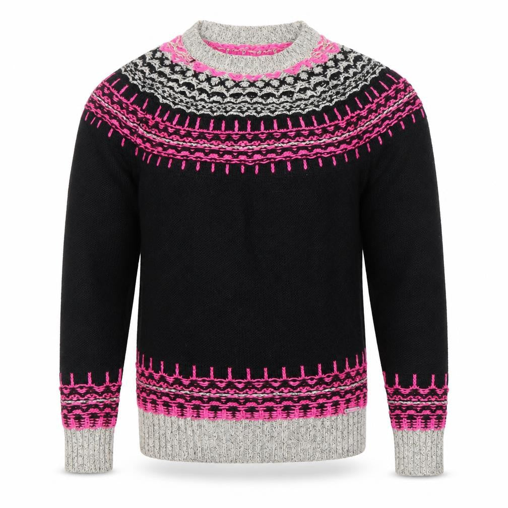 Superdry Men's Black Fair Isle Knit Jumper M Crew Neck Wool Blend