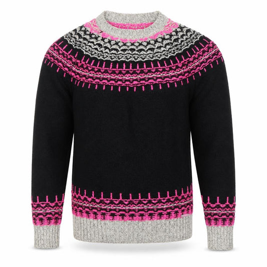 Superdry Men's Black Fair Isle Knit Jumper M Crew Neck Wool Blend