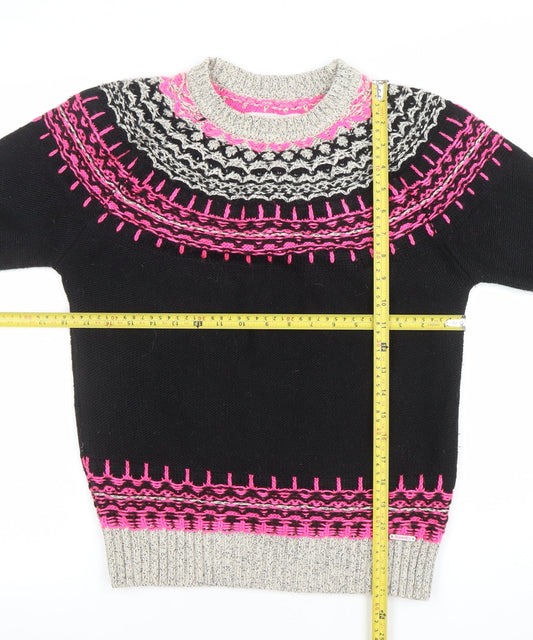 Superdry Men's Black Fair Isle Knit Jumper M Crew Neck Wool Blend