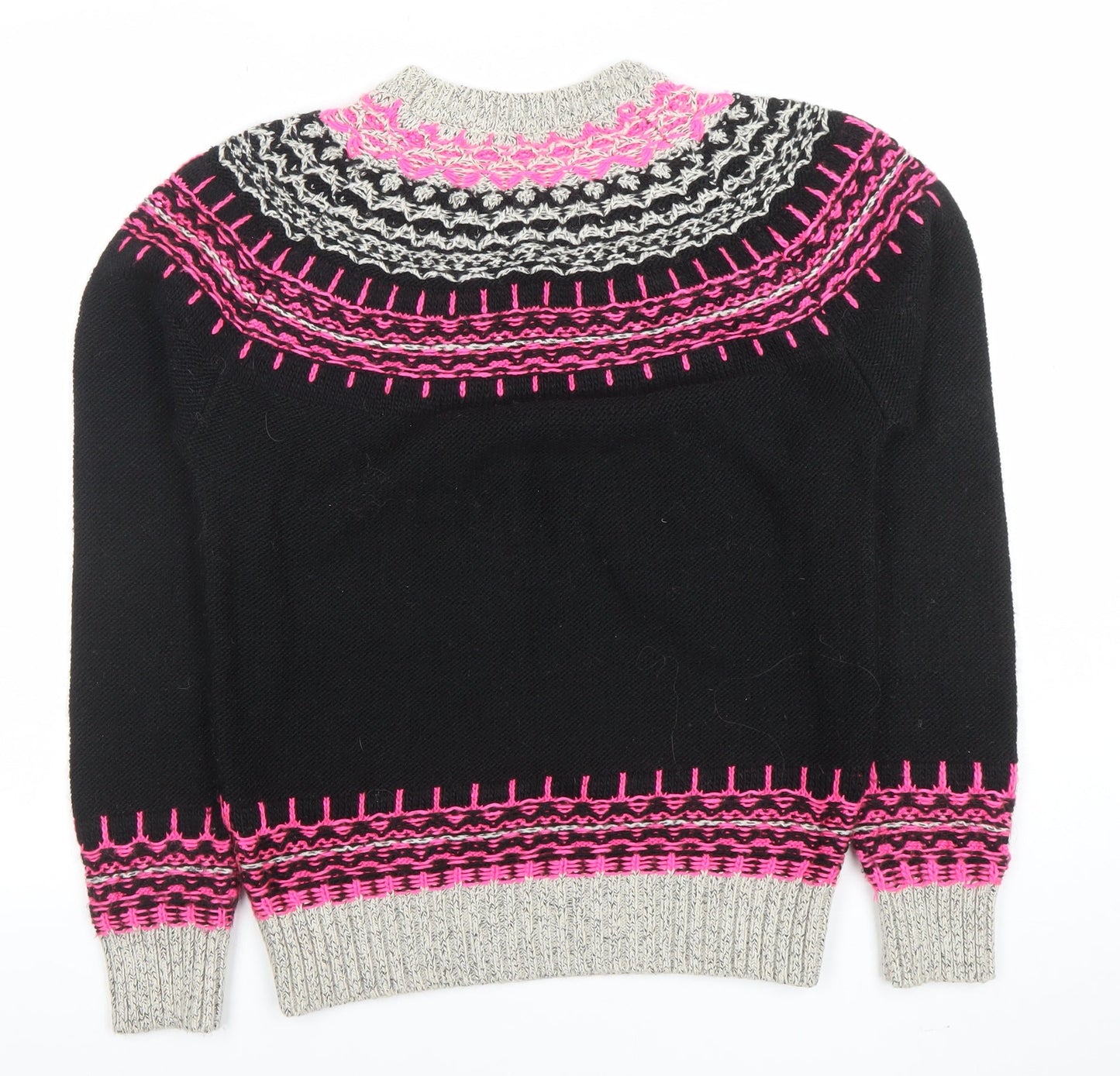 Superdry Men's Black Fair Isle Knit Jumper M Crew Neck Wool Blend