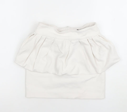 Zara Women Ivory Bubble Hem Short Skirt XS High Waist