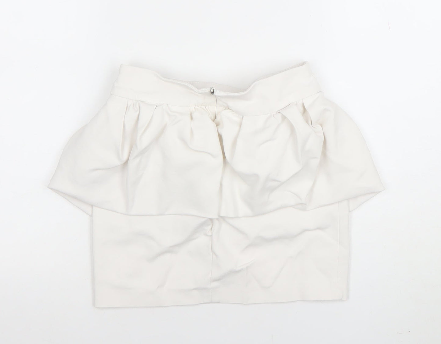 Zara Women Ivory Bubble Hem Short Skirt XS High Waist