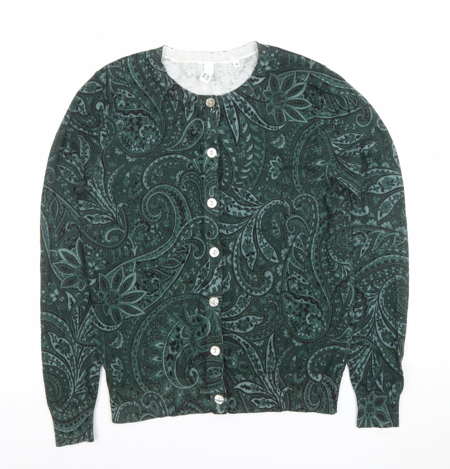 AND/OR Women’s Green Velvet Paisley Button Cardigan Size M