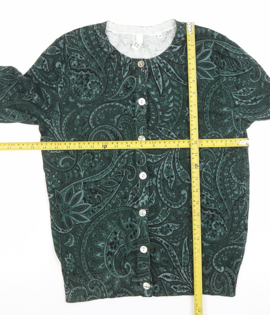 AND/OR Women’s Green Velvet Paisley Button Cardigan Size M