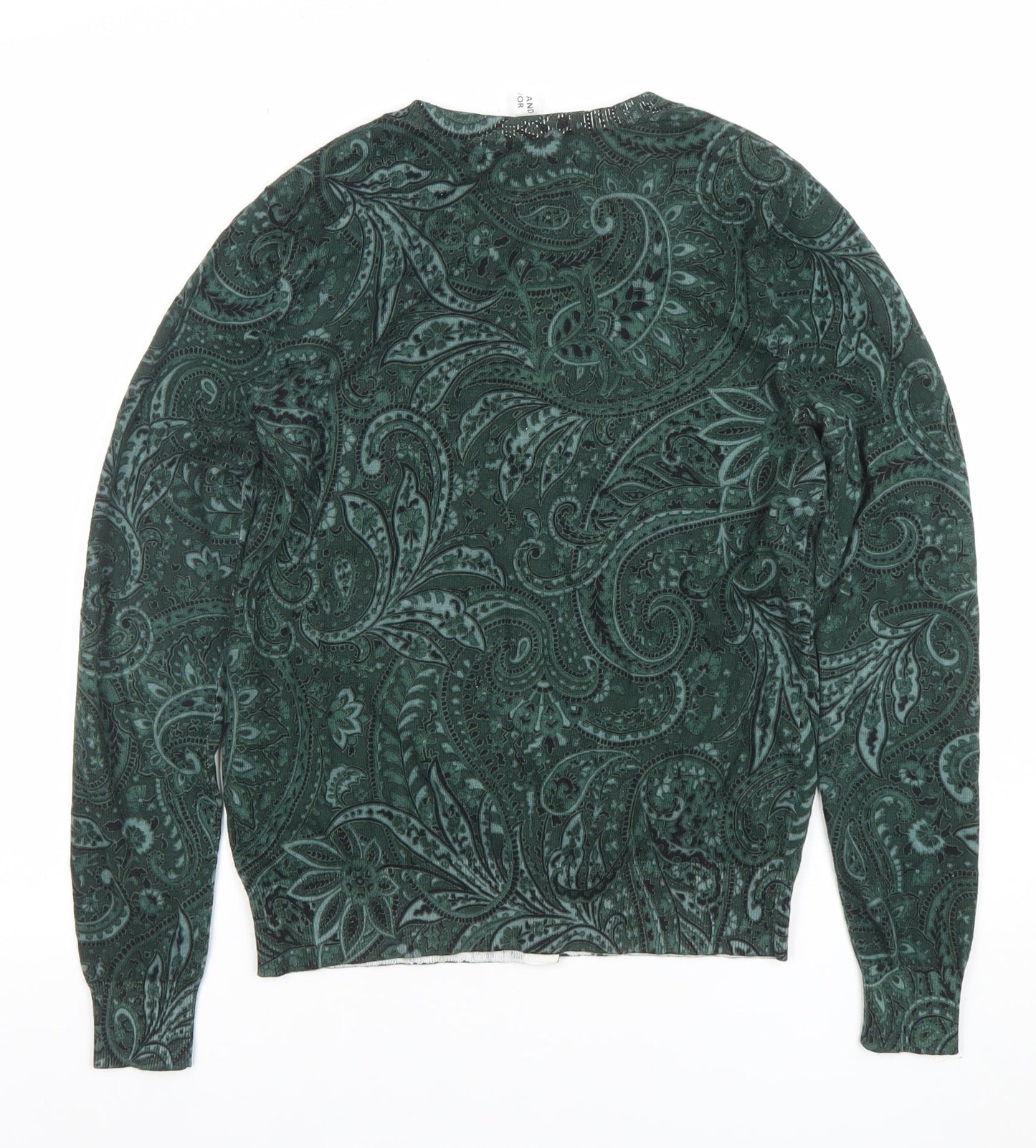 AND/OR Women’s Green Velvet Paisley Button Cardigan Size M