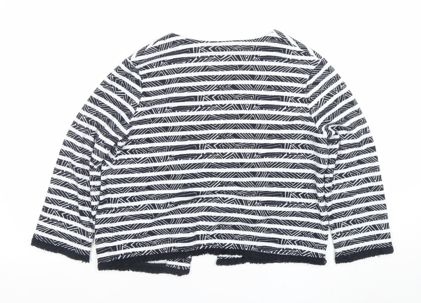 Marks and Spencer Women’s Black White Striped Fringe Trim Cardigan Size 14