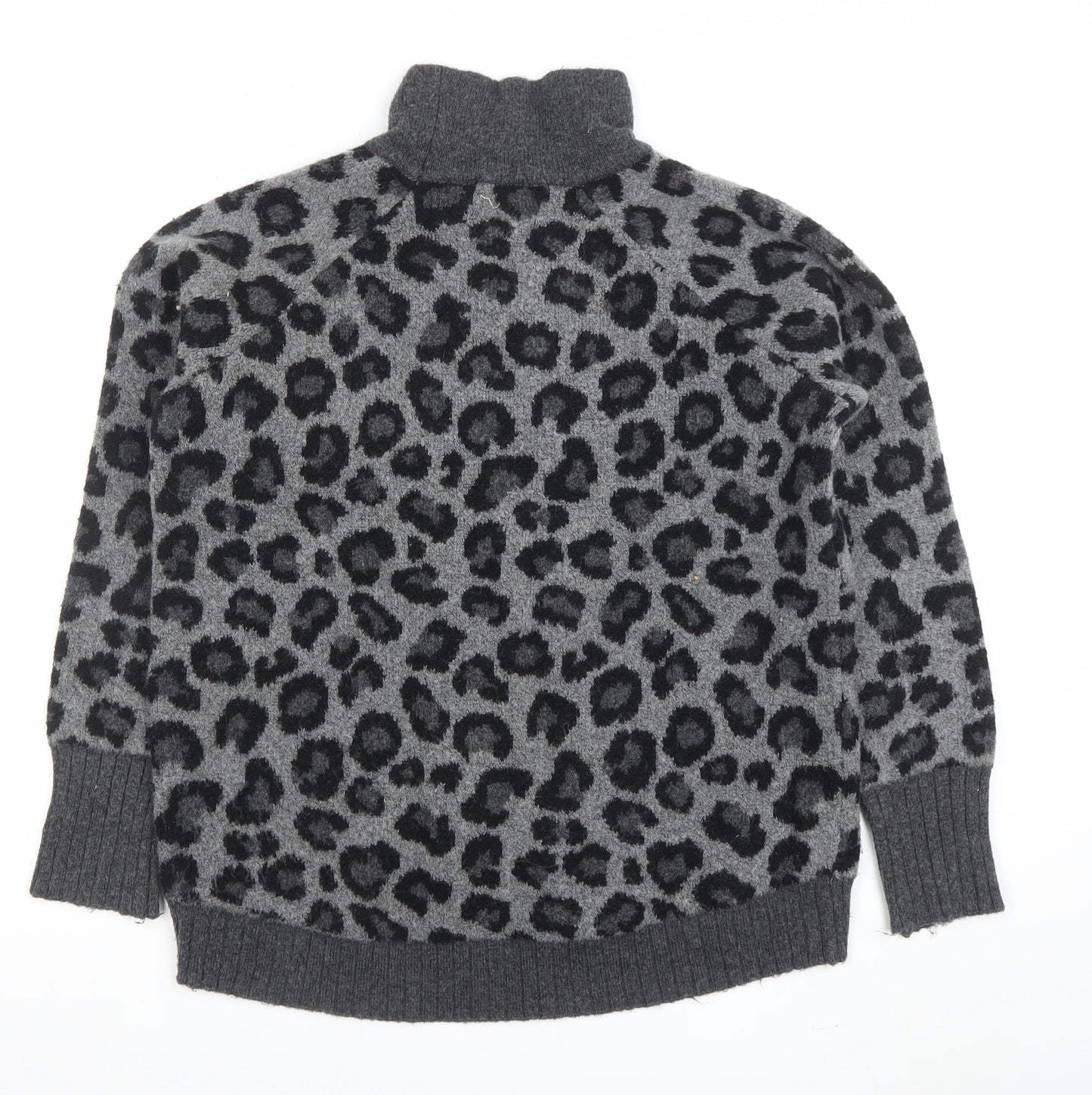 Cynthia Rowley Womens Grey Leopard Roll Neck Wool Blend Jumper L